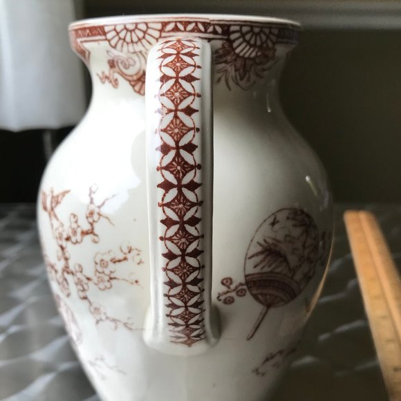 Rare 1800s FURNIVAL Fan & Bird Pattern Pitcher - Picture 4 of 10